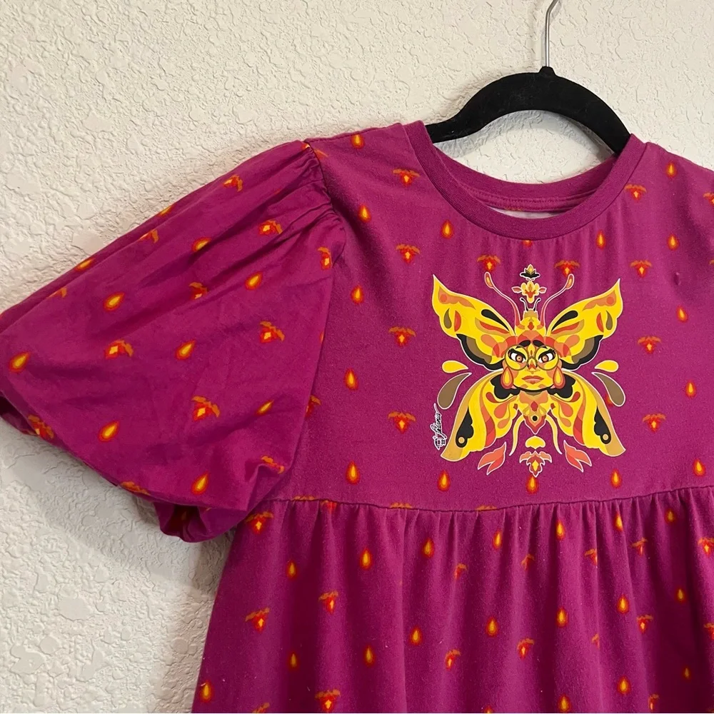 Disney Encanto Puff Short Sleeve Pink Graphic Tiered Dress Girls Youth Size L